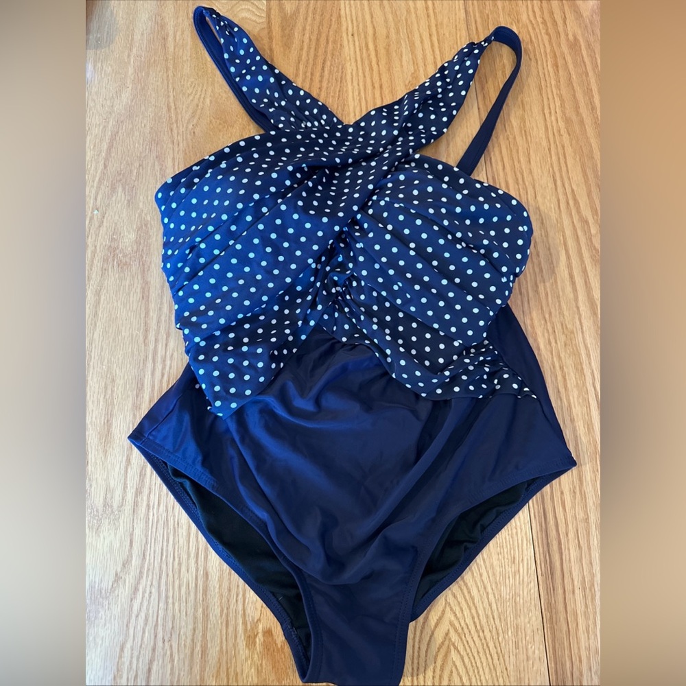 Swimsuits for All Womens‎ Plus 18 Nautical Slimming Swimming Beach Resort Blue